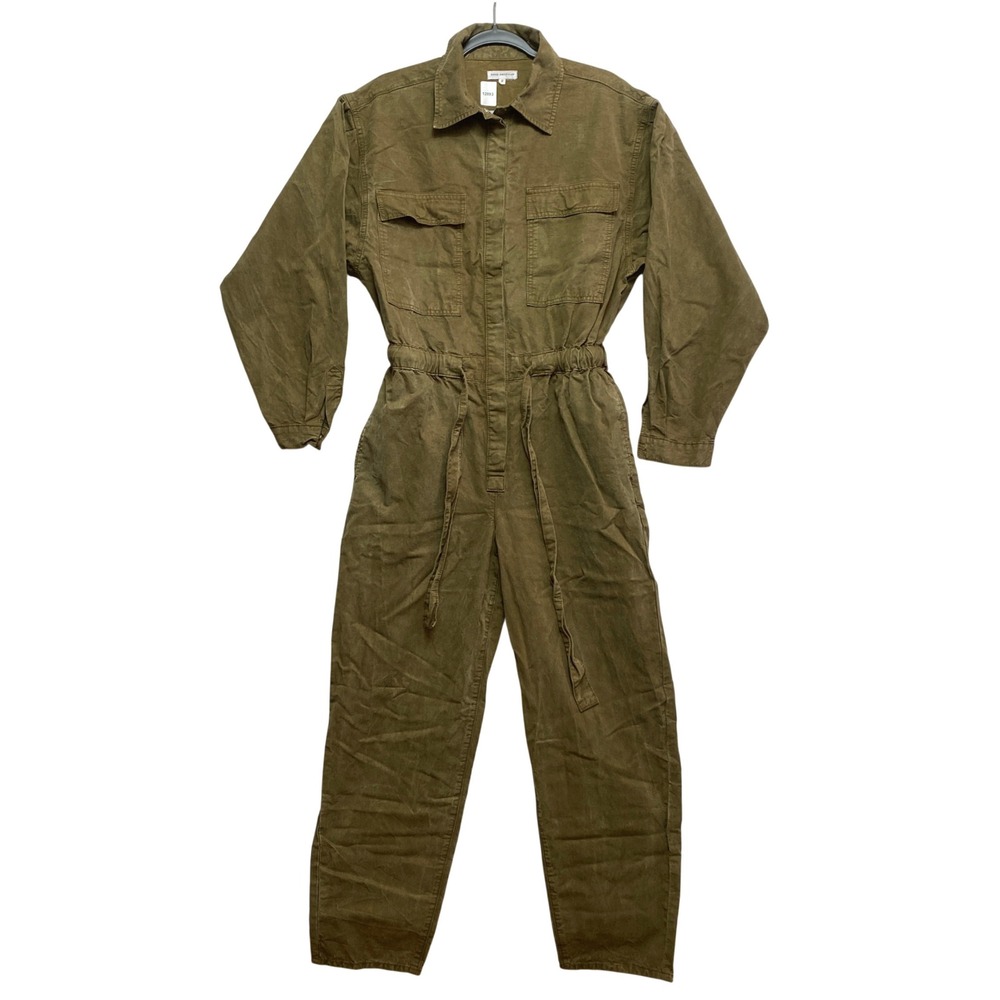 Good American Jumpsuit Womens 2 Olive Green GCJSD50 Utility Button-Down Sleeve